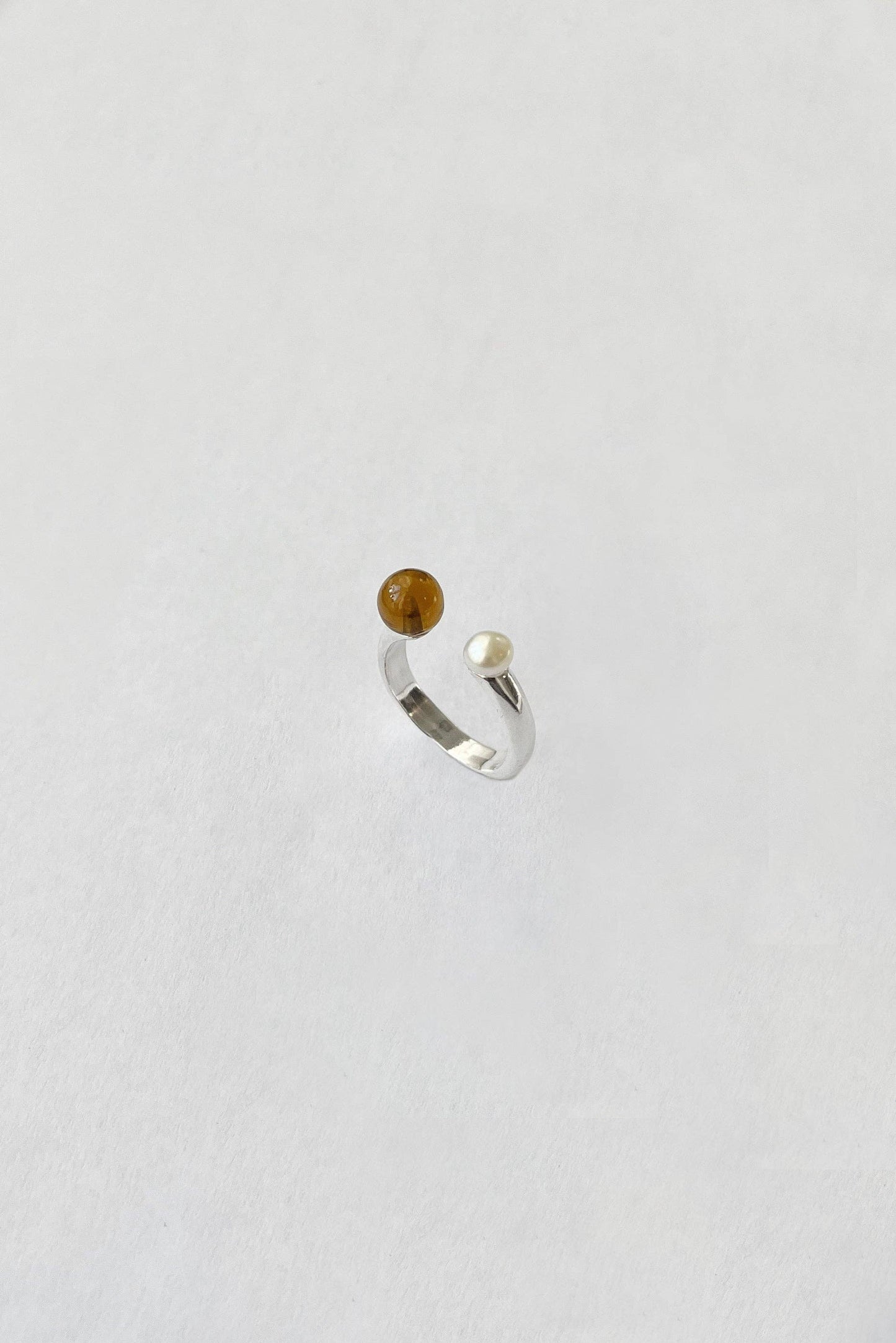 Open Ring in Cognac Quartz + Pearl