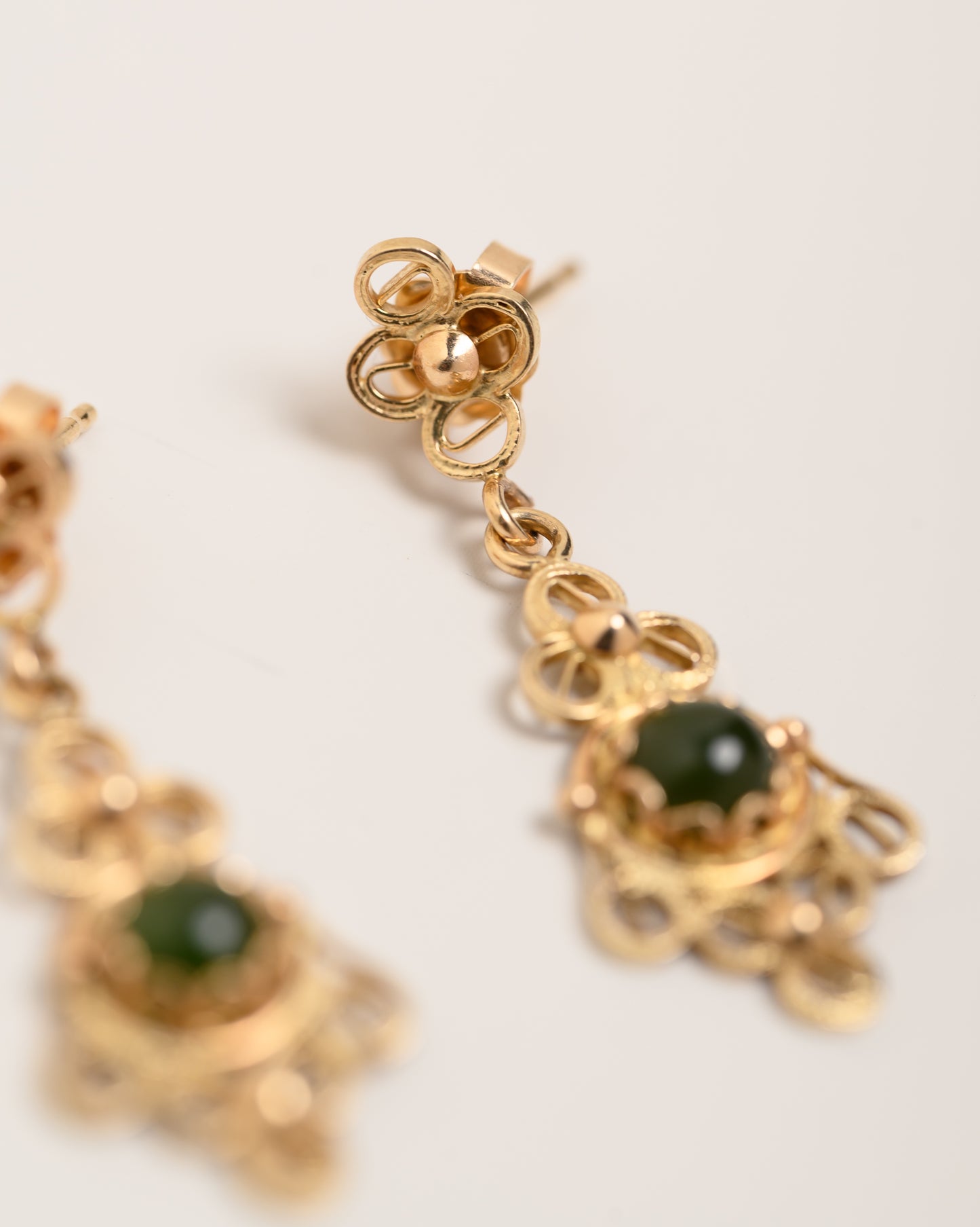Vintage Filigree Jade Drop Earrings