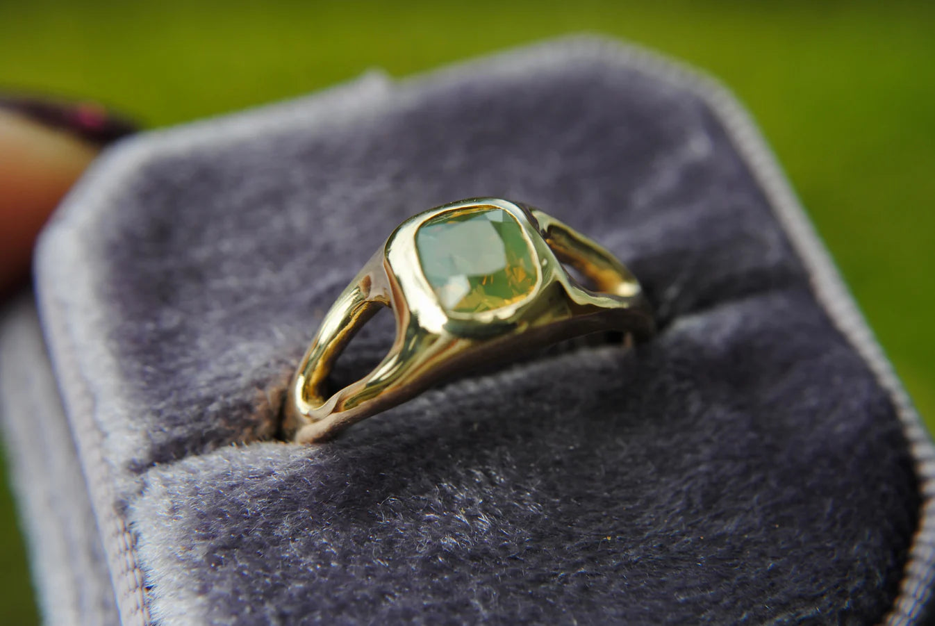 Split Shank Opalescent Sapphire Ring