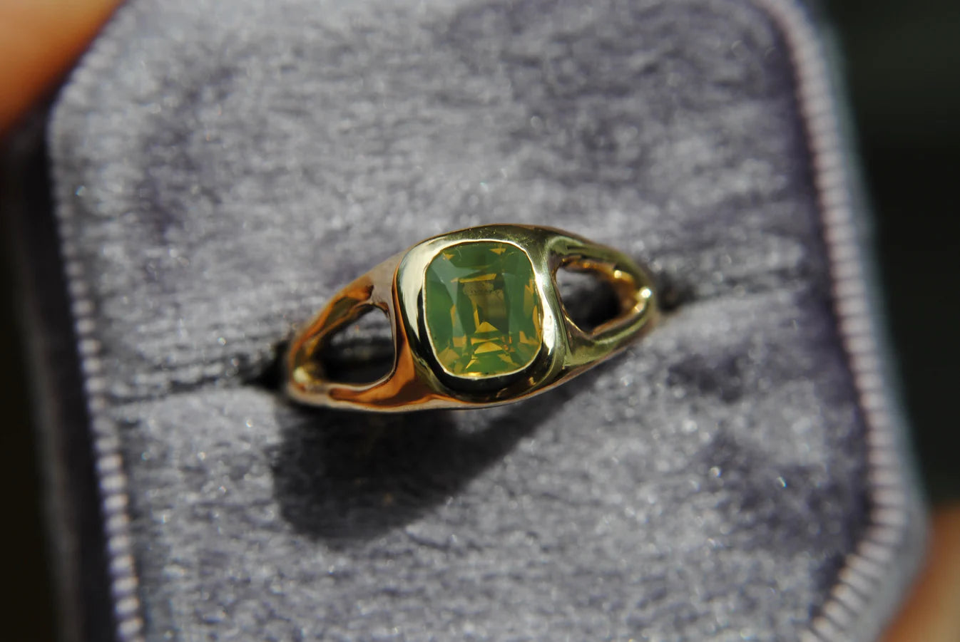 Split Shank Opalescent Sapphire Ring