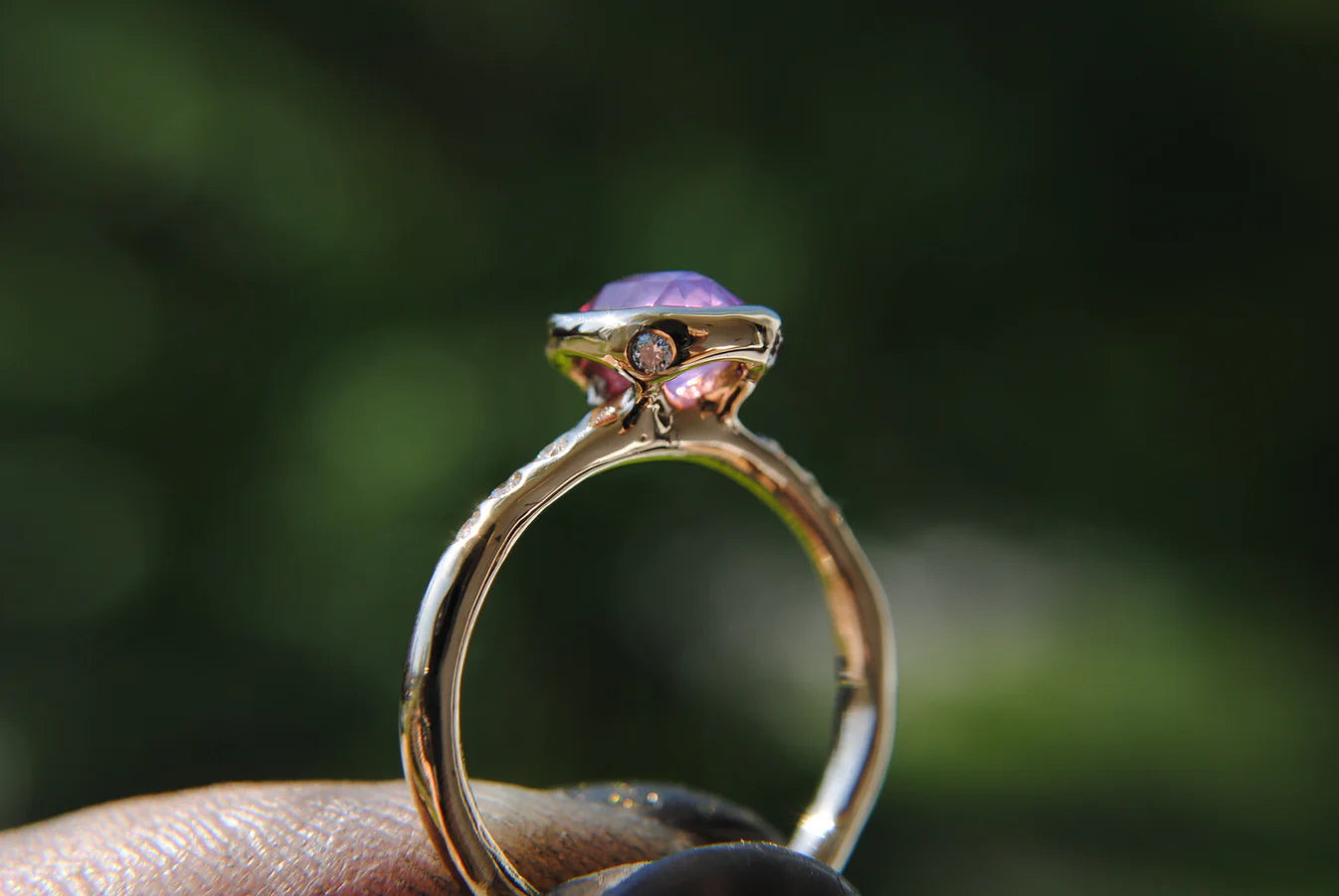 Pink Opalescent Sapphire Solitaire Ring