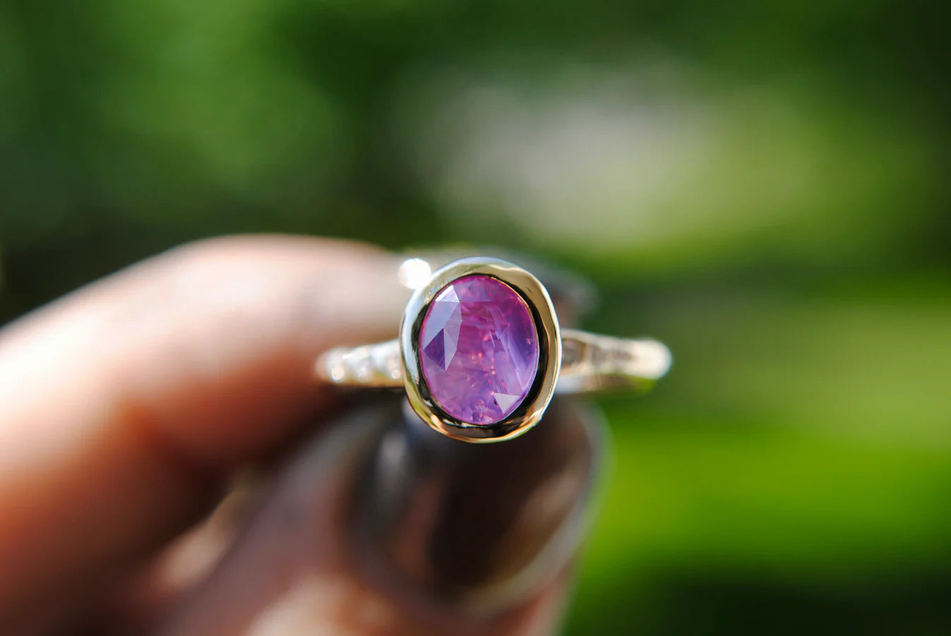 Pink Opalescent Sapphire Solitaire Ring