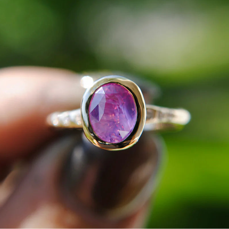 Pink Opalescent Sapphire Solitaire Ring