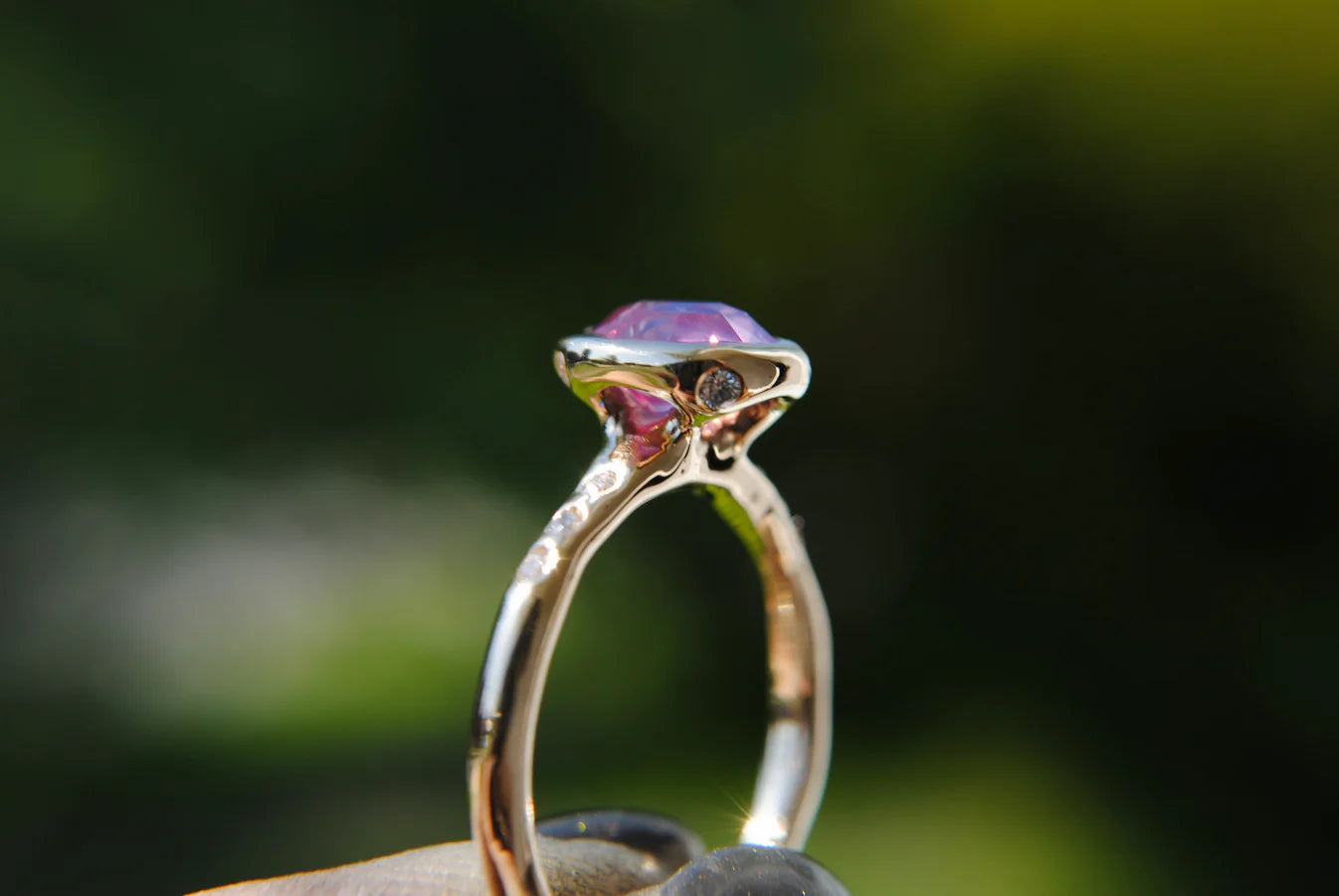 Pink Opalescent Sapphire Solitaire Ring