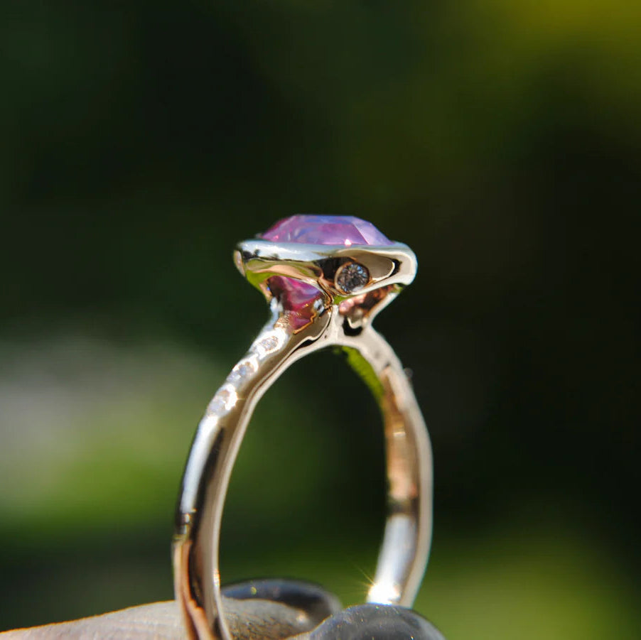 Pink Opalescent Sapphire Solitaire Ring