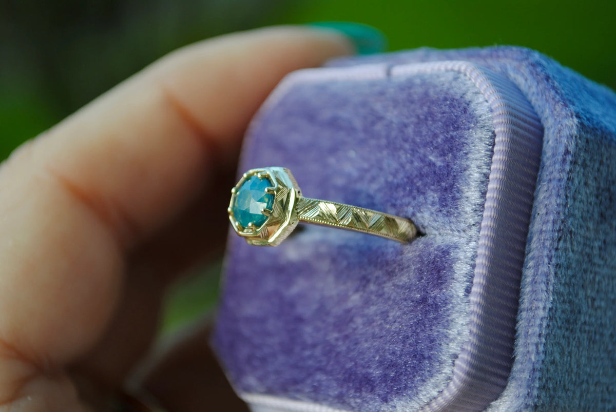 Teal Sapphire Octogon Ring