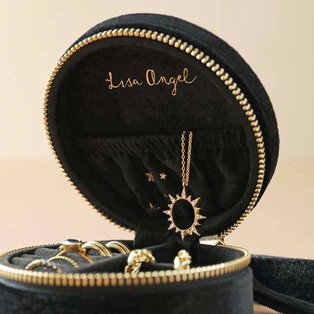 Starry Night Velvet Mini Round Jewellery Case in Black