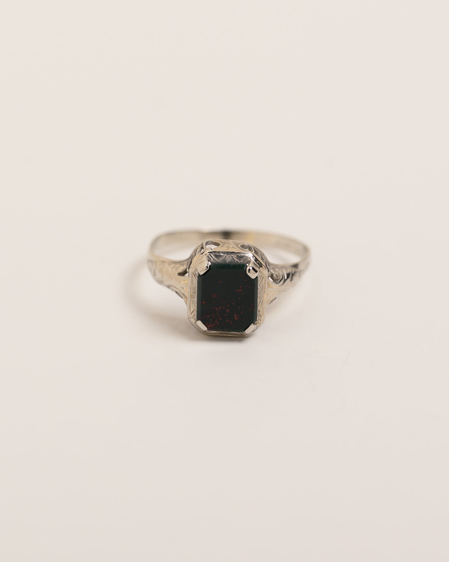White Gold and Bloodstone Ring