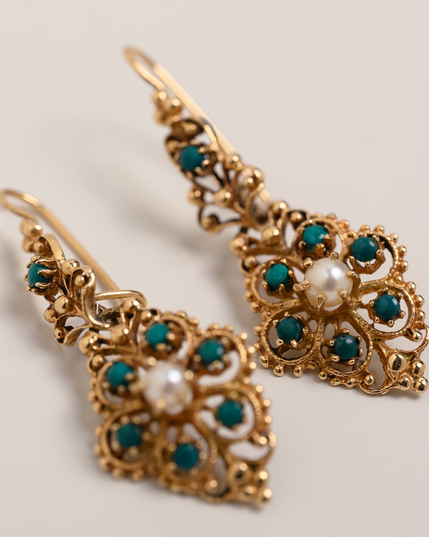 Vintage Turquoise and Pearl Dangle Earrings