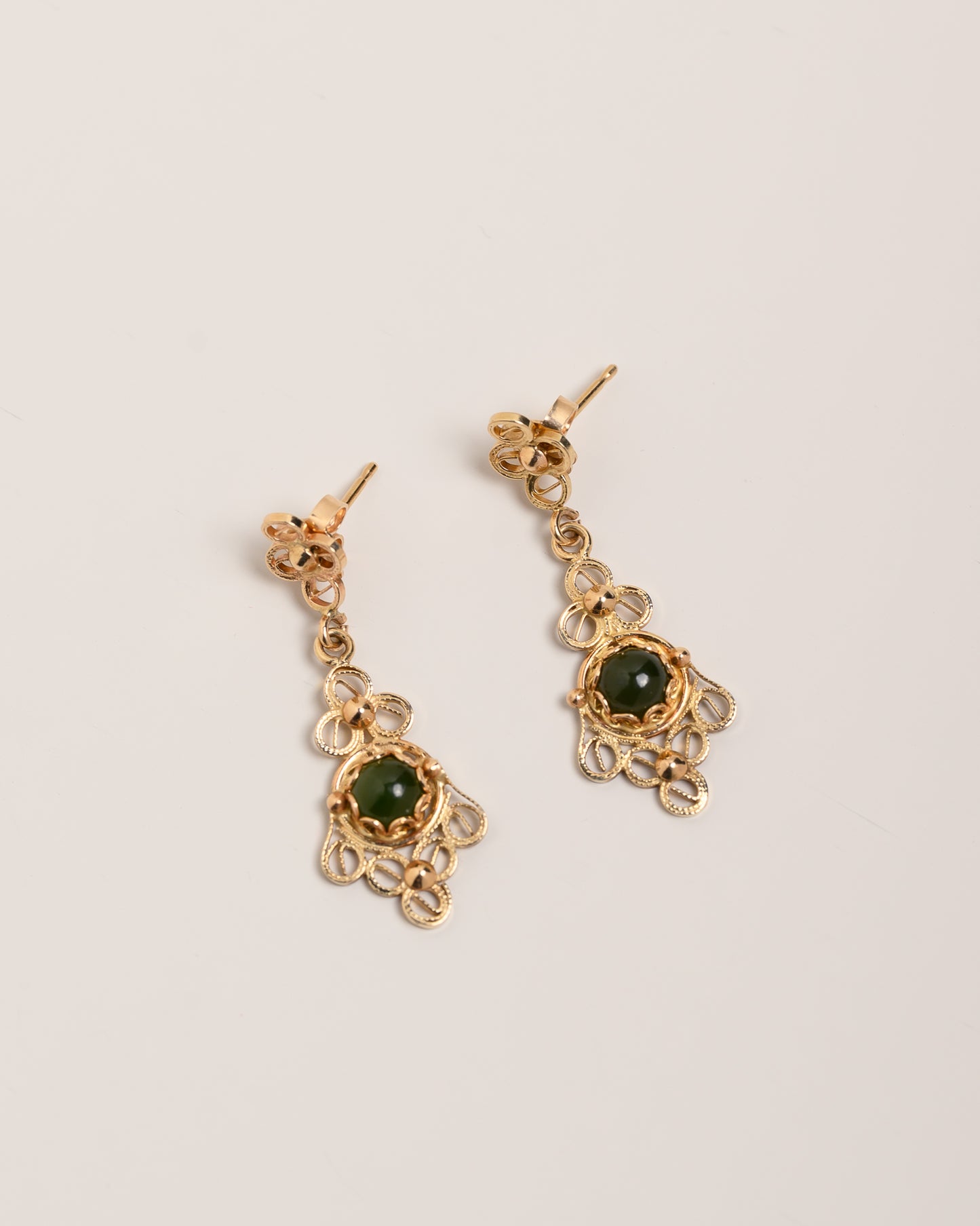 Vintage Filigree Jade Drop Earrings