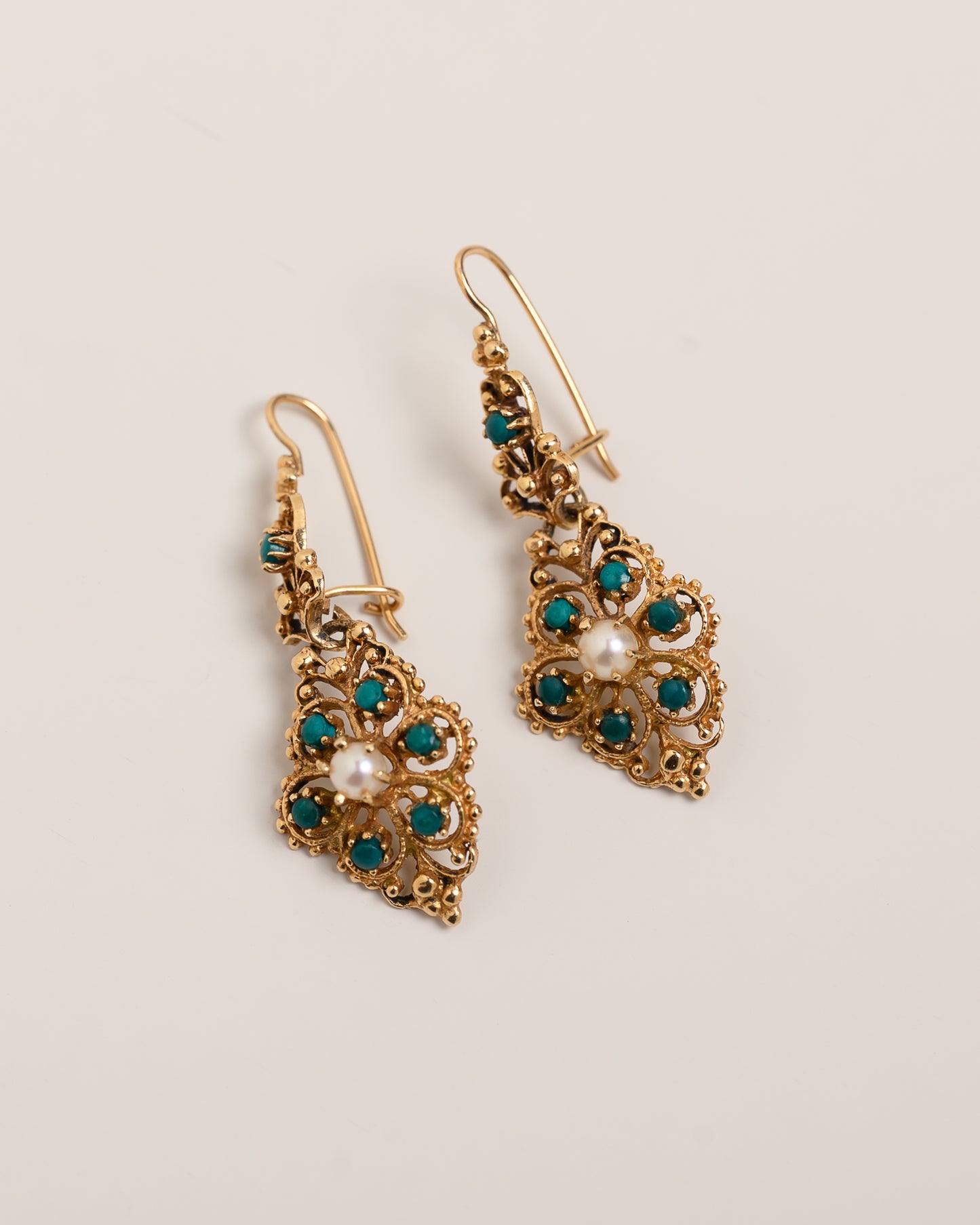 Vintage Turquoise and Pearl Dangle Earrings