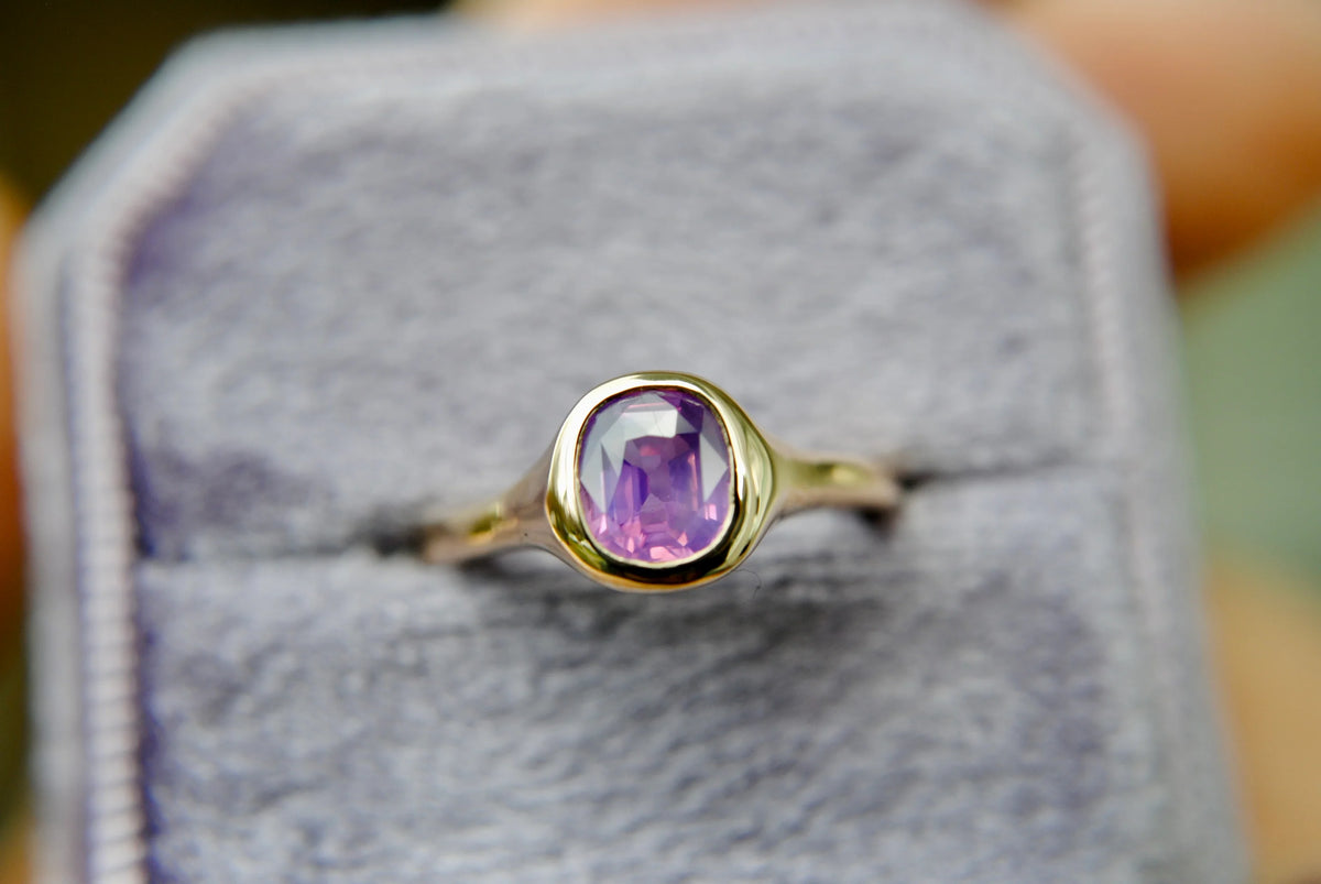 Silky Purple Sapphire Organic Solitare Ring