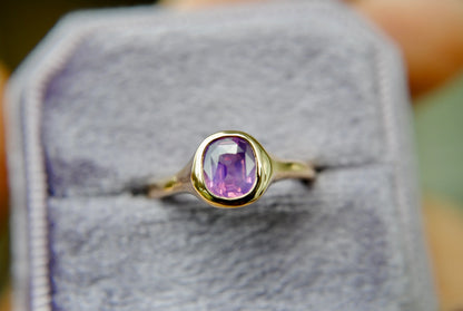 Silky Purple Sapphire Organic Solitare Ring