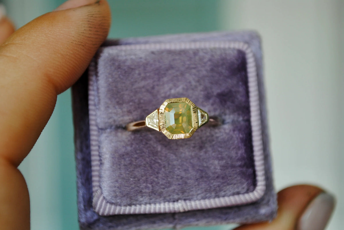 Opalescent Sapphire & Trapezoid Diamond Ring
