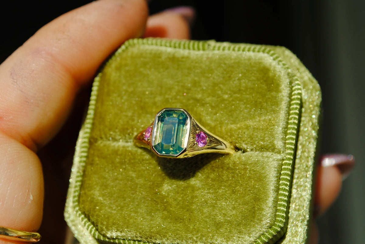 Teal & Pink Sapphire Signet Ring