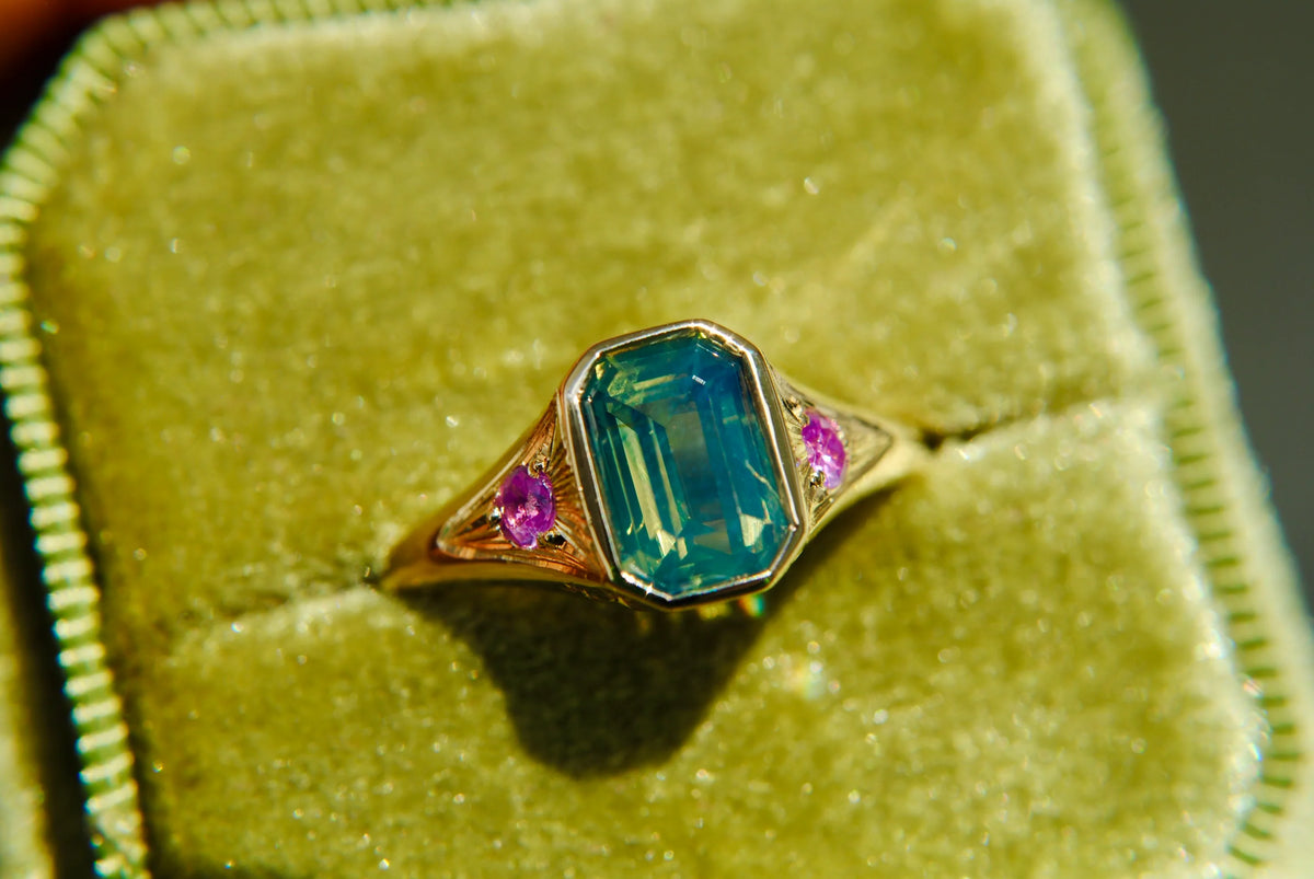 Teal & Pink Sapphire Signet Ring