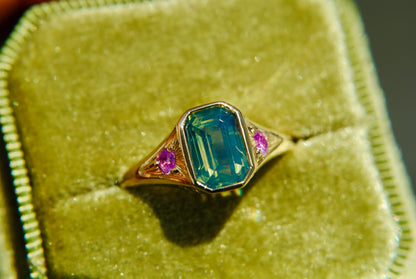 Teal & Pink Sapphire Signet Ring