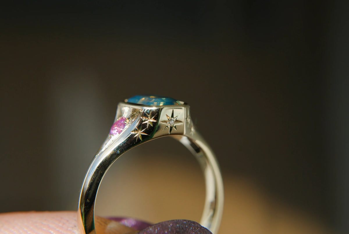 Teal & Pink Sapphire Signet Ring