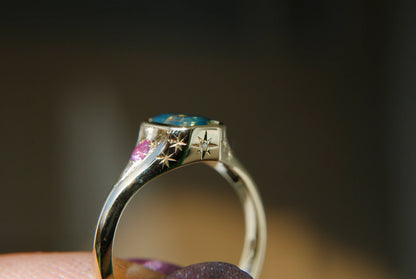 Teal & Pink Sapphire Signet Ring