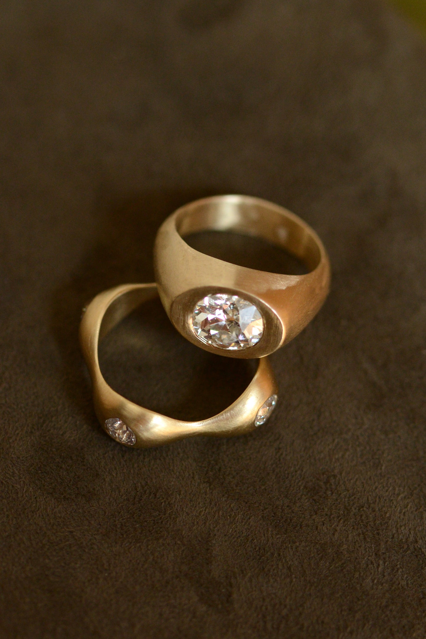Gold Philips Signet Ring with Oval Diamond