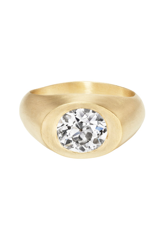 Gold Philips Signet Ring with Oval Diamond