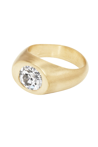 Gold Philips Signet Ring with Oval Diamond