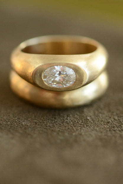 Gold Philips Signet Ring with Oval Diamond
