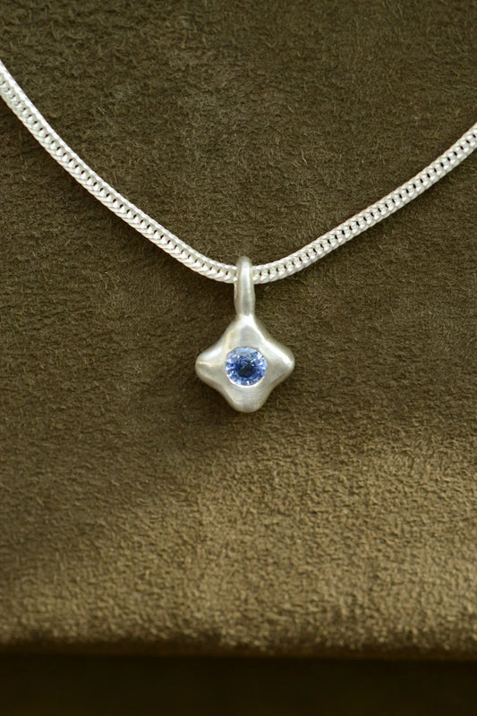 Blue Sapphire and Silver Owen Pendant