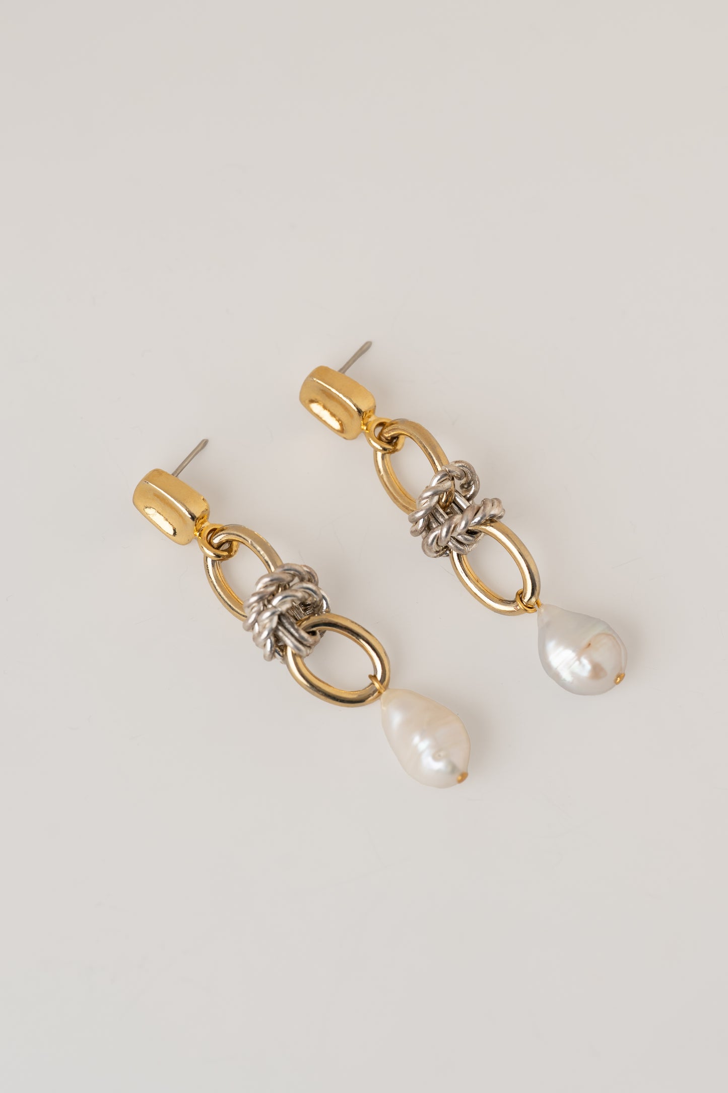 Mixed Metal Drop Pearl Earrings