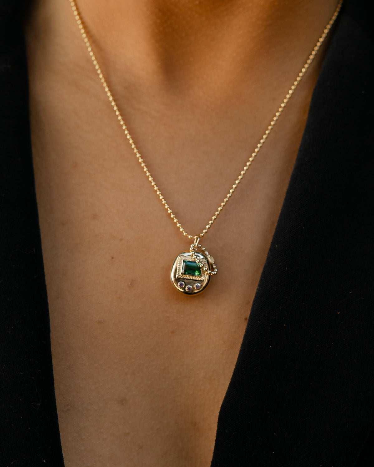 Gemagotchi Charm | Green Tourmaline & Amethyst