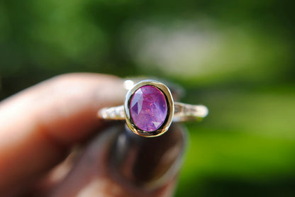 Pink Opalescent Sapphire Solitaire Ring