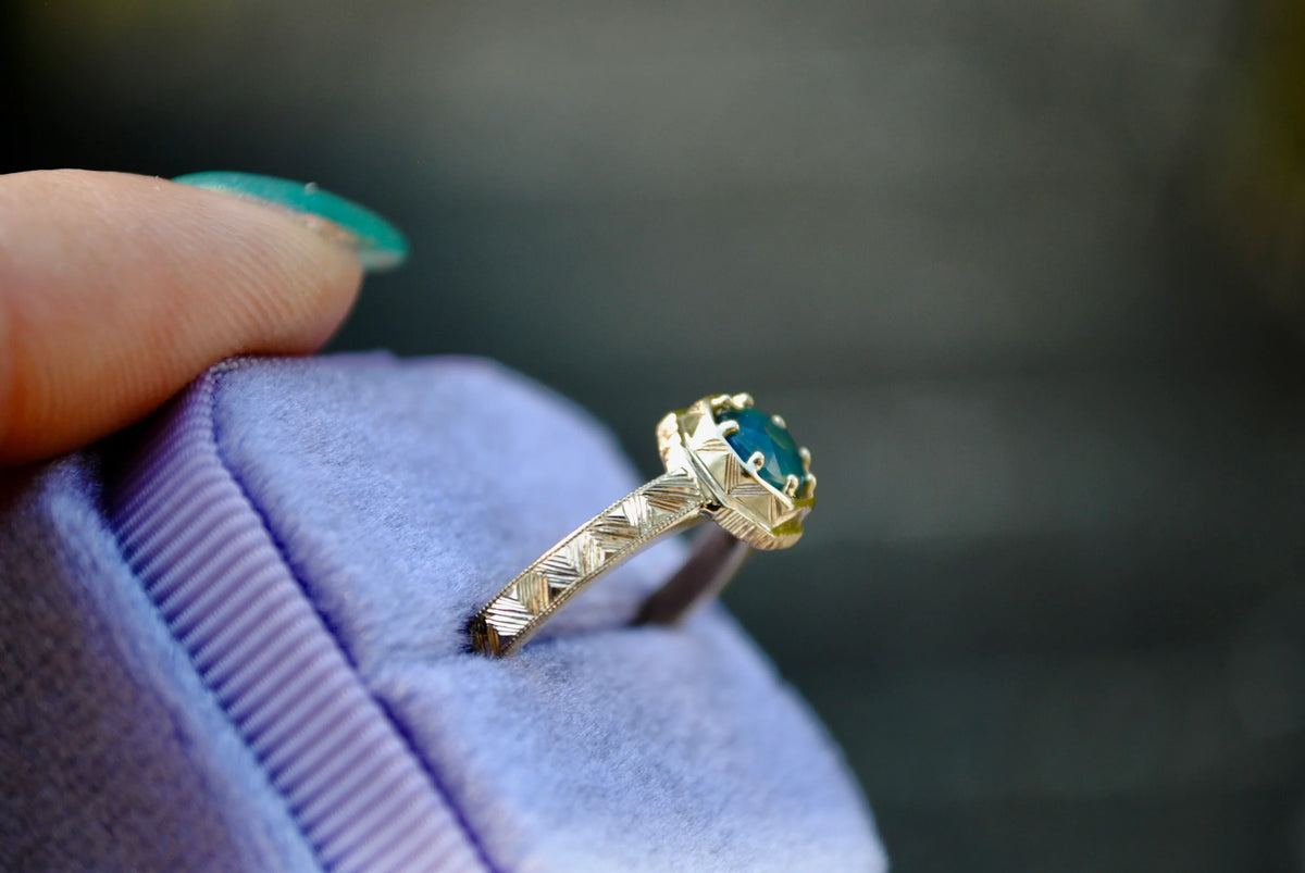 Teal Sapphire Octogon Ring