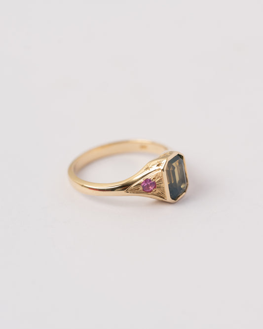 Teal & Pink Sapphire Signet Ring