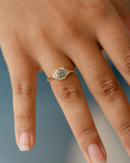Opalescent Sapphire & Trapezoid Diamond Ring