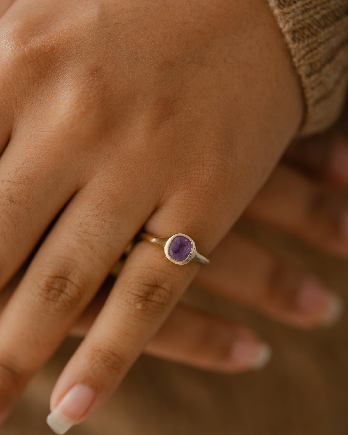 Silky Purple Sapphire Organic Solitare Ring