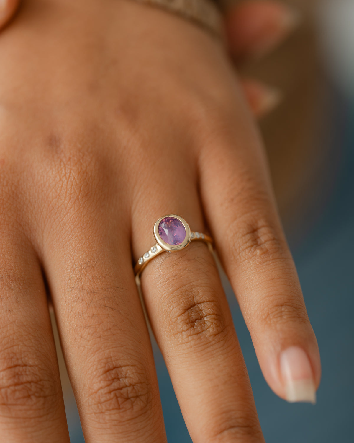 Pink Opalescent Sapphire Solitaire Ring