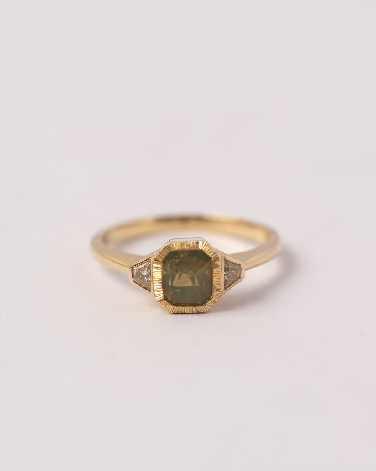 Opalescent Sapphire & Trapezoid Diamond Ring