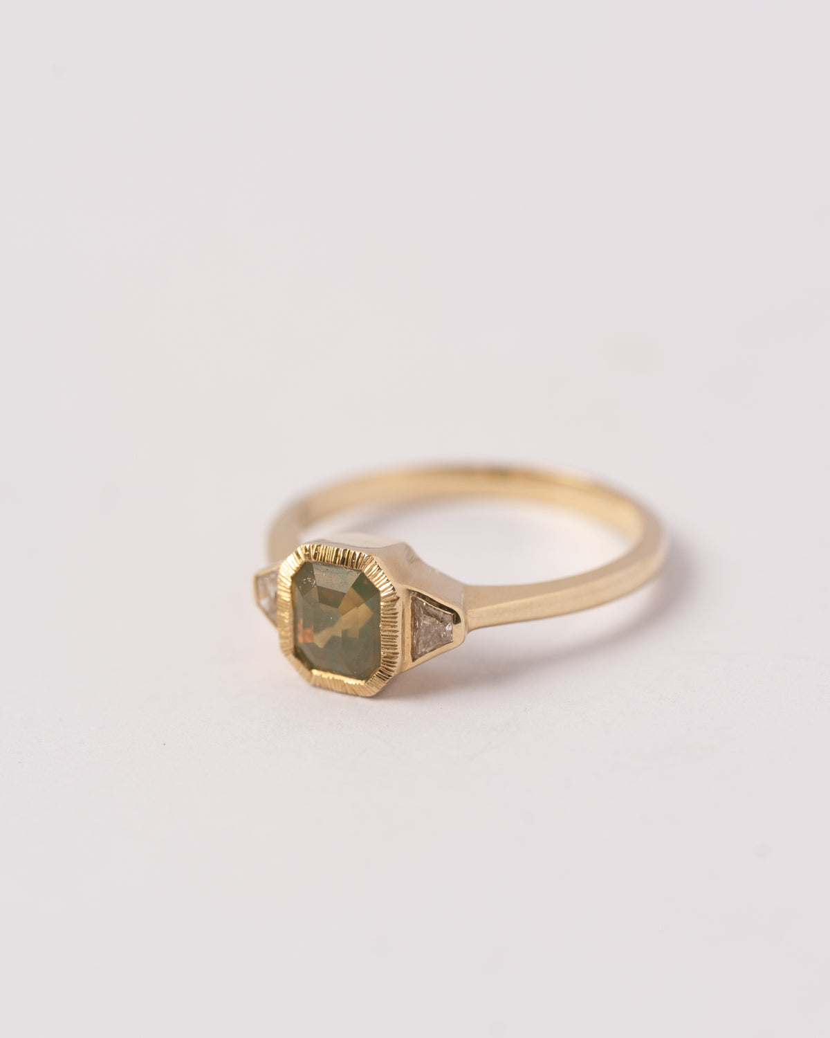 Opalescent Sapphire & Trapezoid Diamond Ring