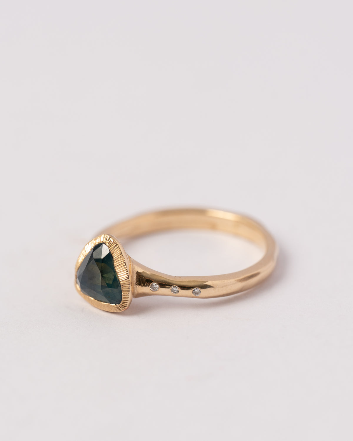 Triangle Teal Opalescent Sapphire & Diamond Ring