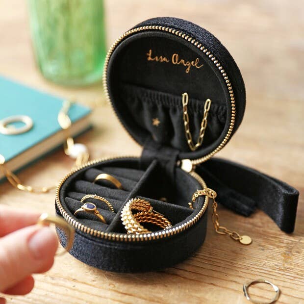 Starry Night Velvet Mini Round Jewellery Case in Black