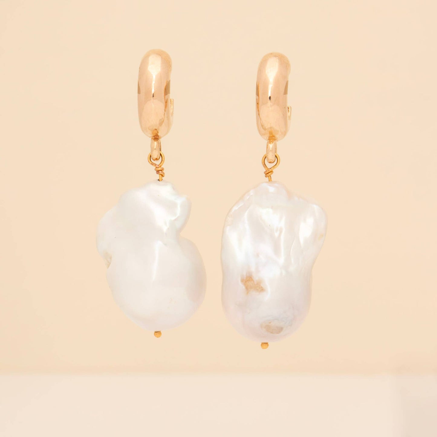 Gold Baroque Pearl Hoop Earrings