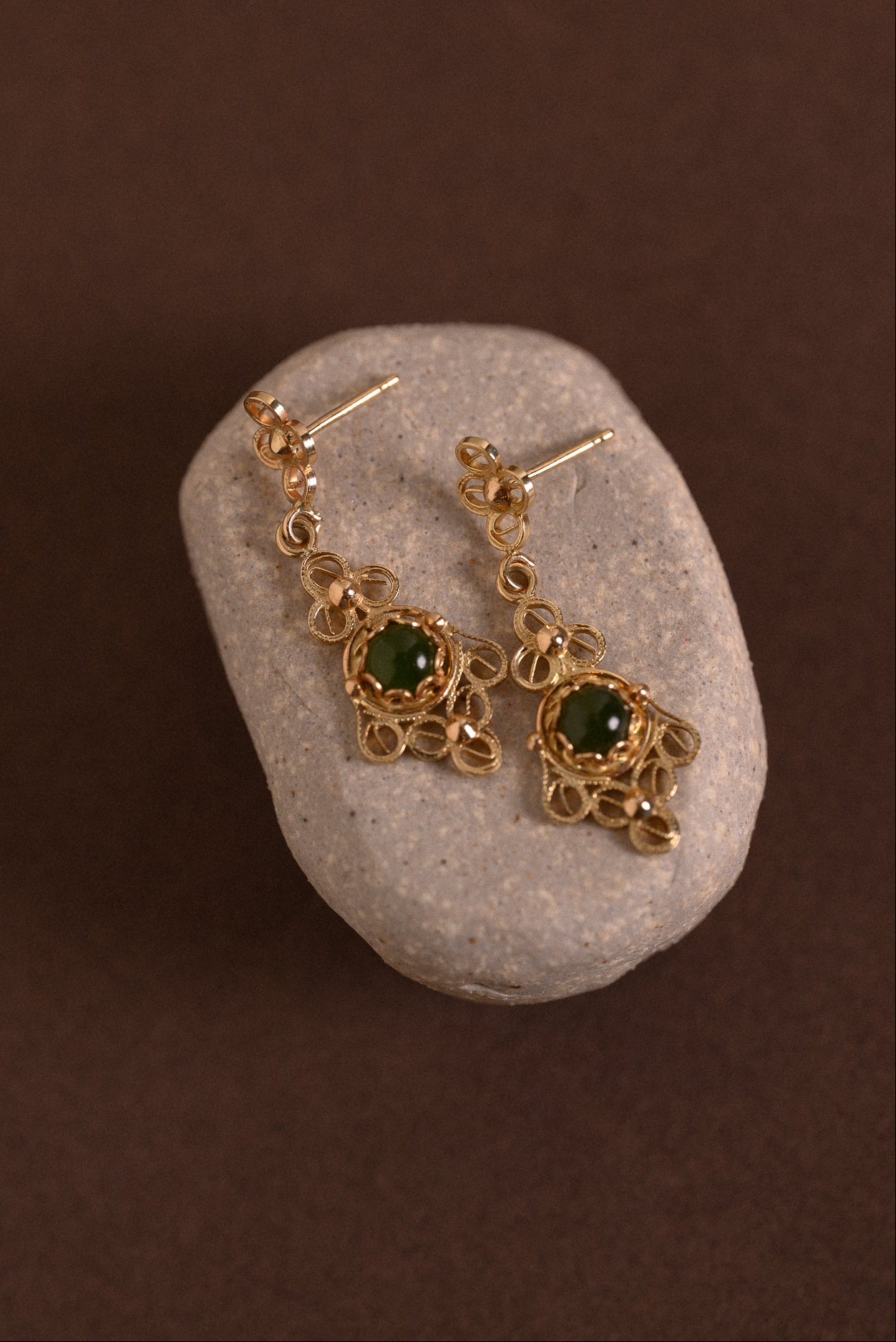 Vintage Filigree Jade Drop Earrings