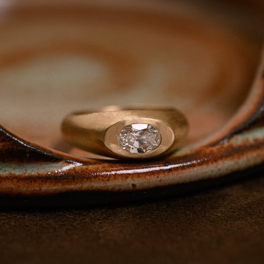 Gold Philips Signet Ring with Oval Diamond