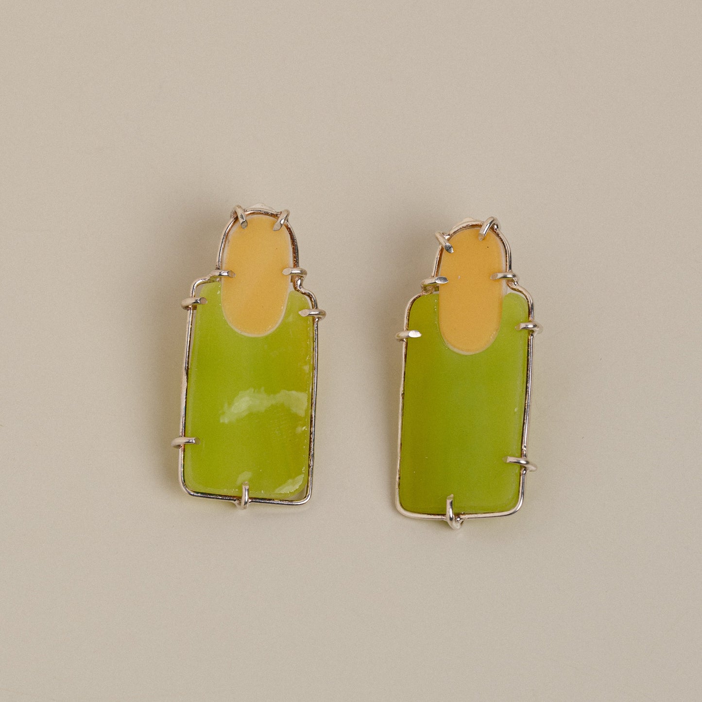 Green and Yellow Glass Studs