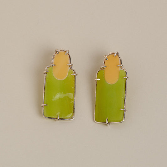 Green and Yellow Glass Studs