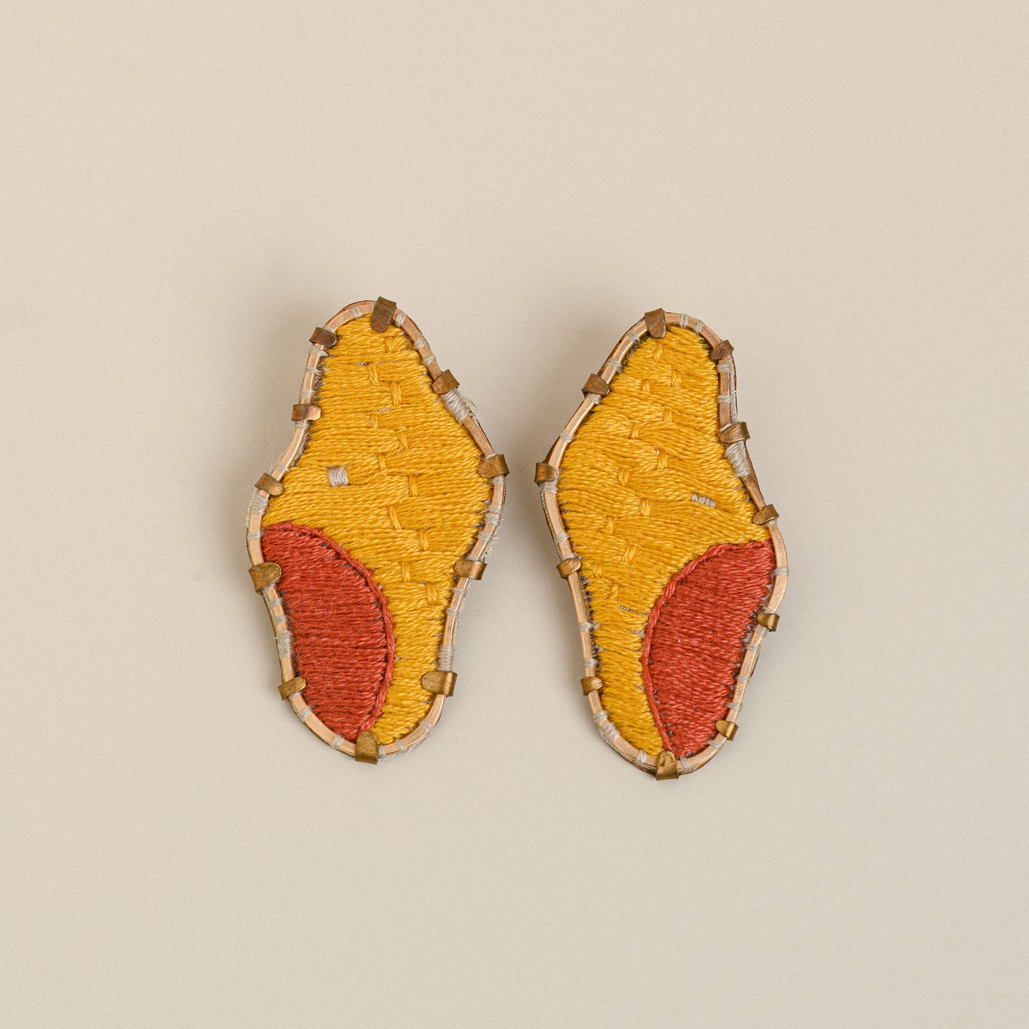 Yellow Orange Embroidered Earrings