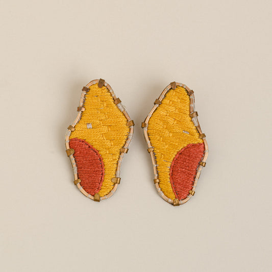 Yellow Orange Embroidered Earrings
