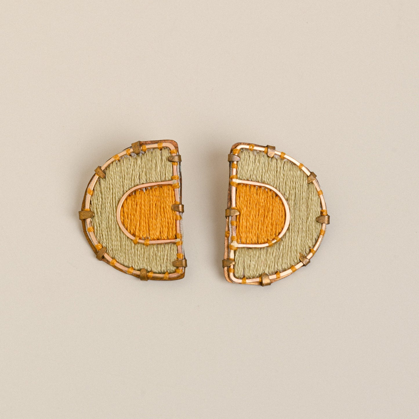 Green Yellow Embroidered Earrings