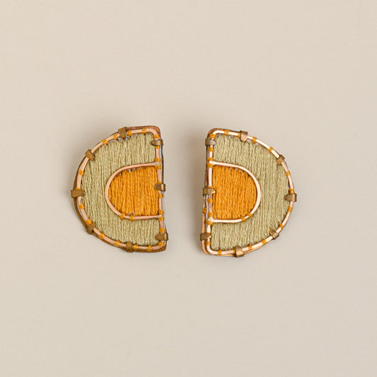 Green Yellow Embroidered Earrings