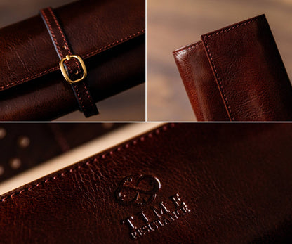 Leather Jewelry Roll Travel Case